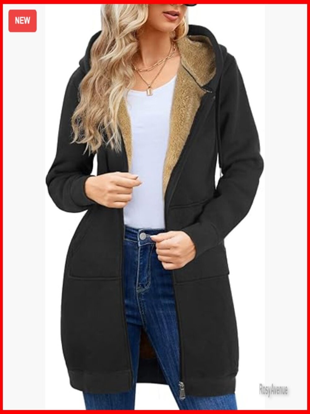 Women's Long Fleece Hooded Jacket Zip Up Sherpa Sweatshirt Winter Coat